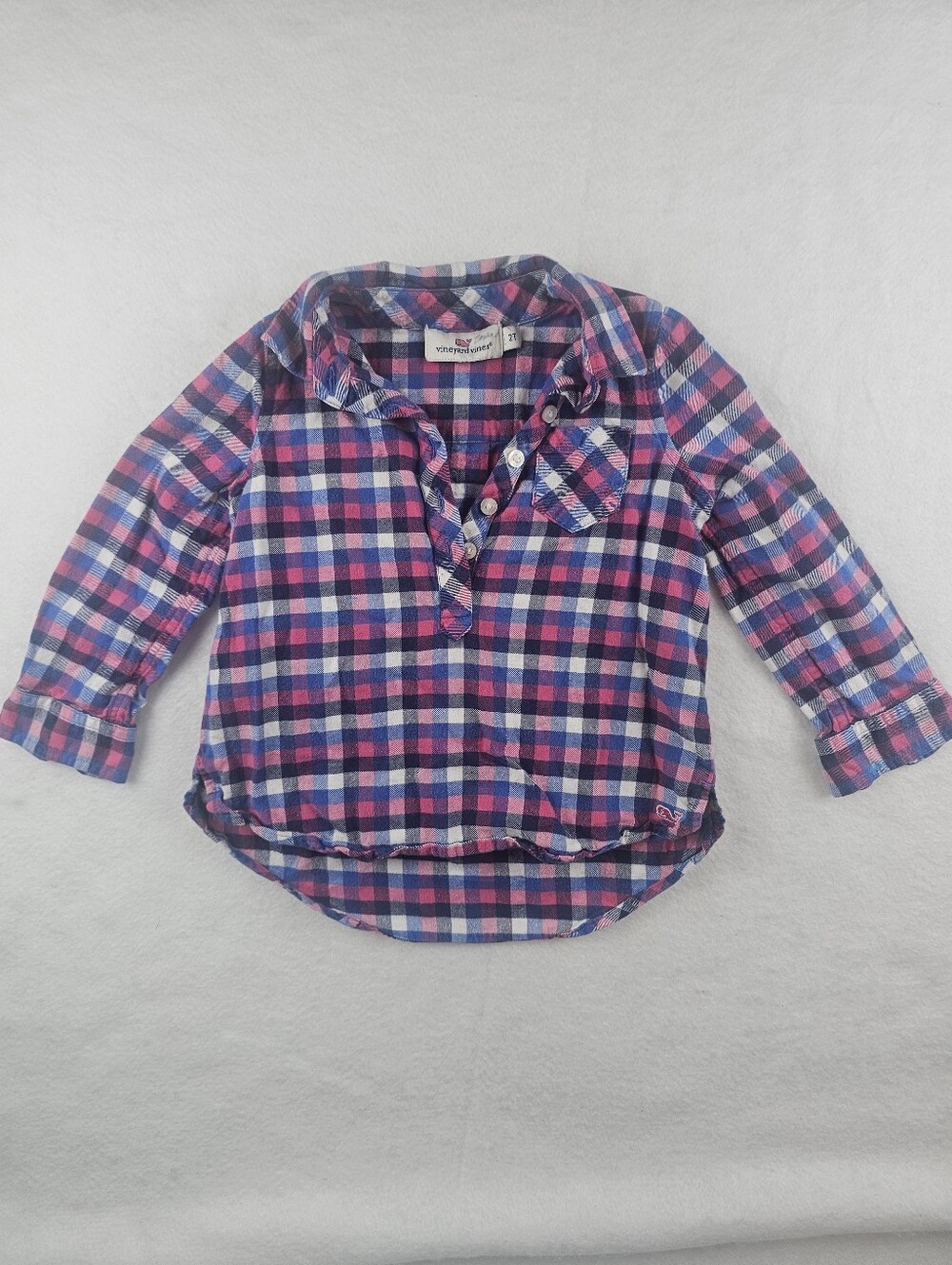 Vineyard Vines Girls Flannel Plaid Shirt Pocket Whale Logo‎ 2T